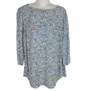 J. JILL Womens Top Medium Multicolored Paisley Floral Boatneck 3/4 Sleeve Blouse